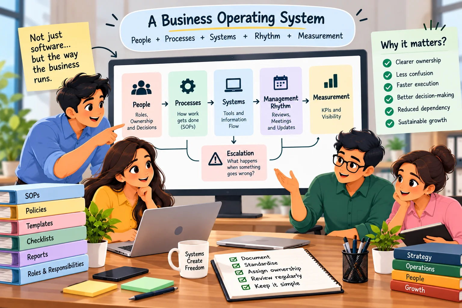 Illustration for the article: Why Businesses Need Operating Systems